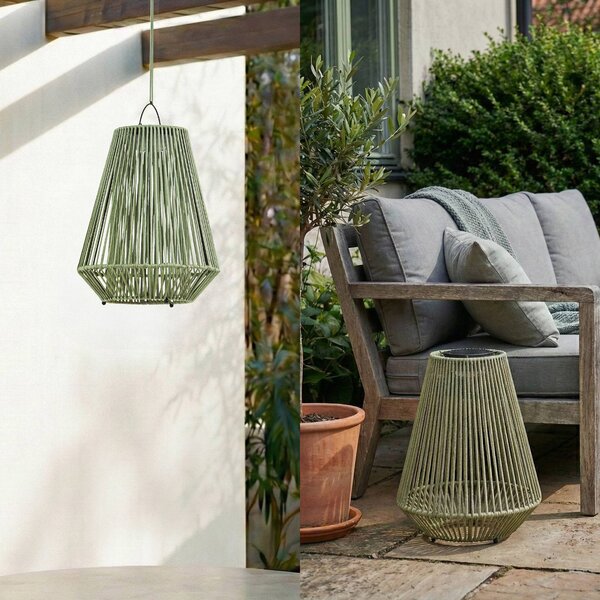 Lampa wisząca Lindby LED z zasilaniem słonecznym Austas, zielona, Ø 32 cm, USB, Austas Lindby, możliwość ściemniania, zielony, tworzywo sztuczne, nowoczesny