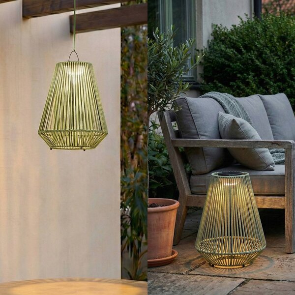 Lampa wisząca Lindby LED z zasilaniem słonecznym Austas, zielona, Ø 32 cm, USB, Austas Lindby, możliwość ściemniania, zielony, tworzywo sztuczne, nowoczesny