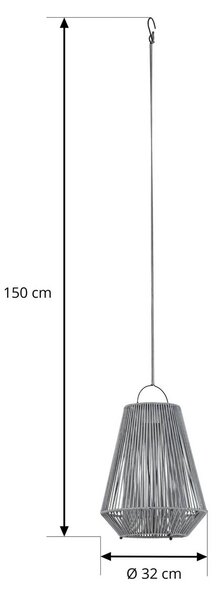 Lampa wisząca Lindby LED z zasilaniem słonecznym Austas, szara, Ø 32 cm, USB, Austas Lindby, możliwość ściemniania, aluminiowy / szary / cynkowy, tworzywo sztuczne, nowoczesny
