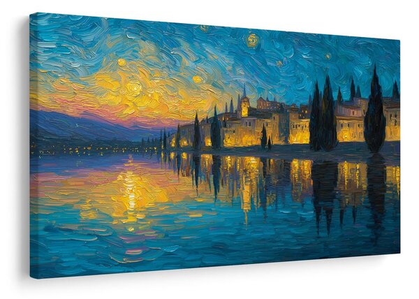 Obraz nocna poświata nad jeziorem