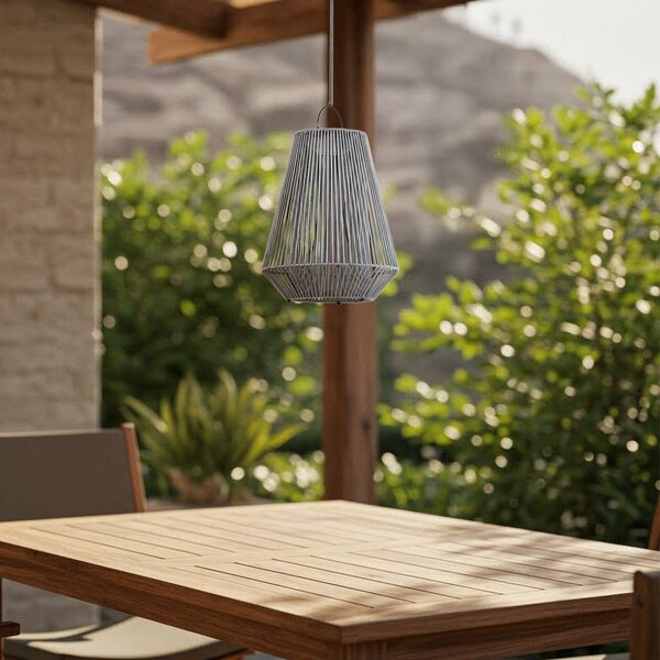 Lampa wisząca Lindby LED z zasilaniem słonecznym Austas, szara, Ø 32 cm, USB, Austas Lindby, możliwość ściemniania, aluminiowy / szary / cynkowy, tworzywo sztuczne, nowoczesny