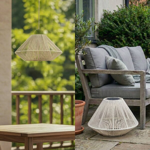 Lampa wisząca Lindby LED z zasilaniem słonecznym Austas, beżowa, Ø 50 cm, USB, Austas Lindby, możliwość ściemniania, kremowy / amber, tworzywo sztuczne, nowoczesny
