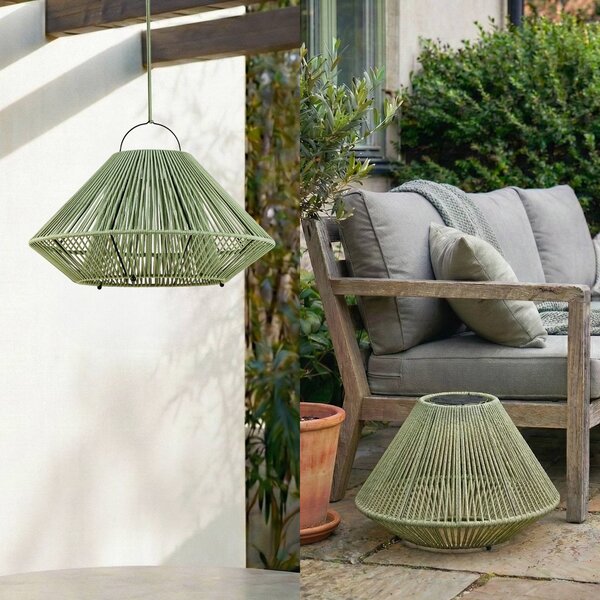 Lampa wisząca Lindby LED z zasilaniem słonecznym Austas, zielona, Ø 50 cm, USB, Austas Lindby, możliwość ściemniania, zielony, tworzywo sztuczne, nowoczesny