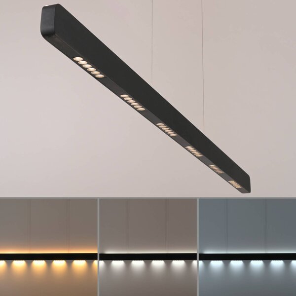 Paul Neuhaus Lampa wisząca Q-Stretto, możliwość ściemniania, czarny, salon / jadalnia, metal, nowoczesny
