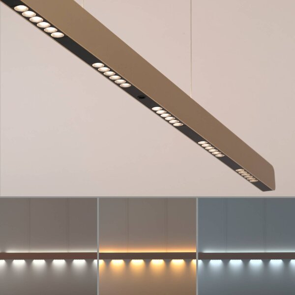 Paul Neuhaus Lampa wisząca Q-Stretto, możliwość ściemniania, brązowy / mosiężny, salon / jadalnia, metal, nowoczesny