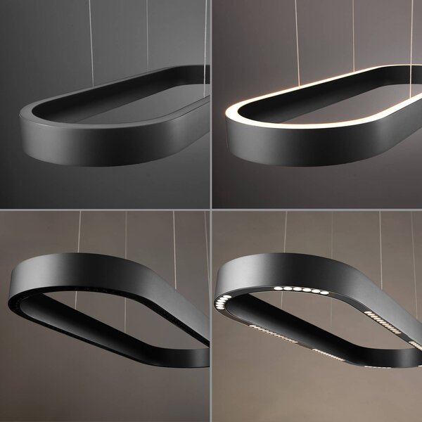 Paul Neuhaus Lampa wisząca Q-Stretto, możliwość ściemniania, czarny, salon / jadalnia, metal, nowoczesny
