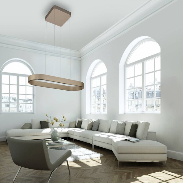 Paul Neuhaus Lampa wisząca Q-Stretto, możliwość ściemniania, brązowy / mosiężny, salon / jadalnia, metal, nowoczesny