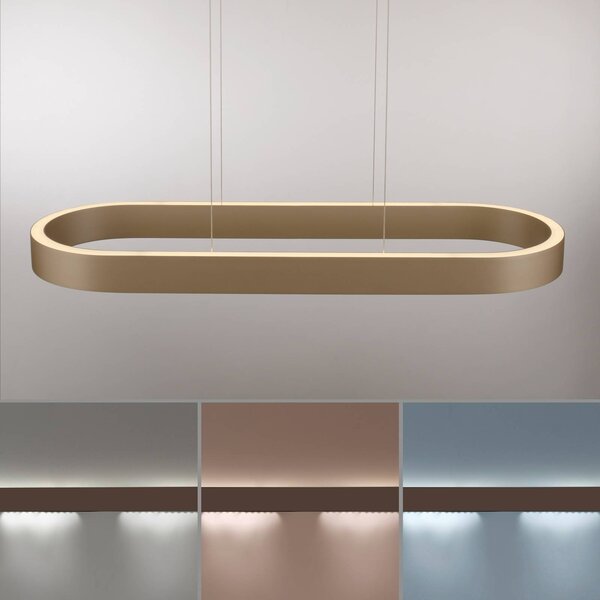 Paul Neuhaus Lampa wisząca Q-Stretto, możliwość ściemniania, brązowy / mosiężny, salon / jadalnia, metal, nowoczesny