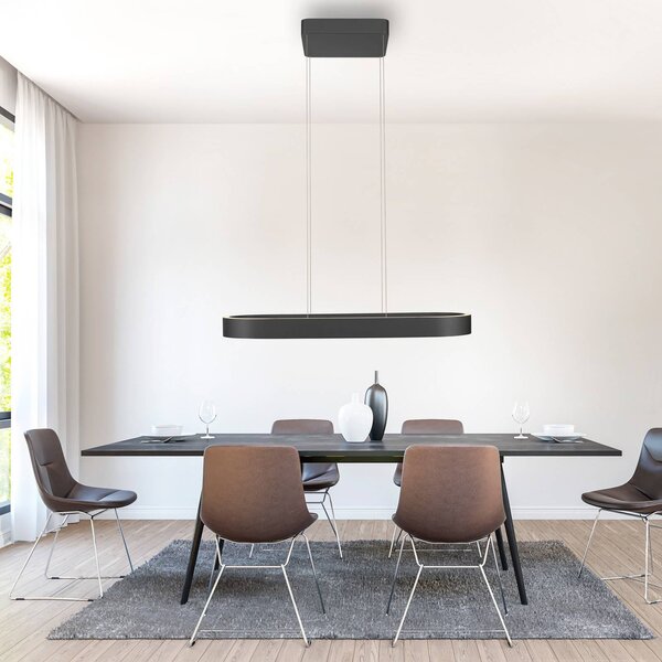 Paul Neuhaus Lampa wisząca Q-Stretto, możliwość ściemniania, czarny, salon / jadalnia, metal, nowoczesny