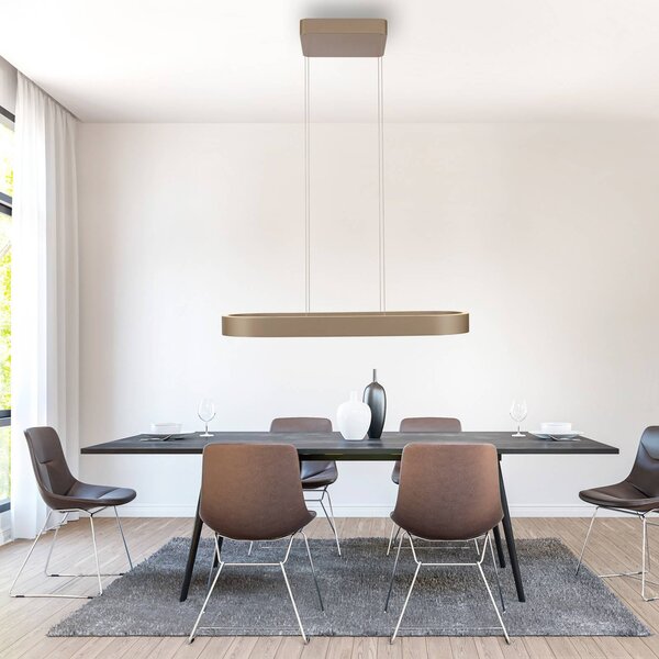 Paul Neuhaus Lampa wisząca Q-Stretto, możliwość ściemniania, brązowy / mosiężny, salon / jadalnia, metal, nowoczesny