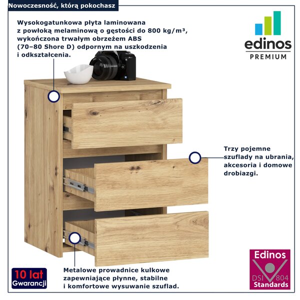 Nowoczesna wąska komoda z 3 szufladami dąb artisan C2-L94