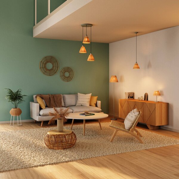 OSRAM Lampa wisząca Decor Raffia, możliwość ściemniania, brązowy / rdzawy, salon / jadalnia, dworkowy / rustykalny
