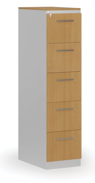Kartoteka metalowa PRIMO z drewnianym frontem A4, 5 szuflad, biały/buk