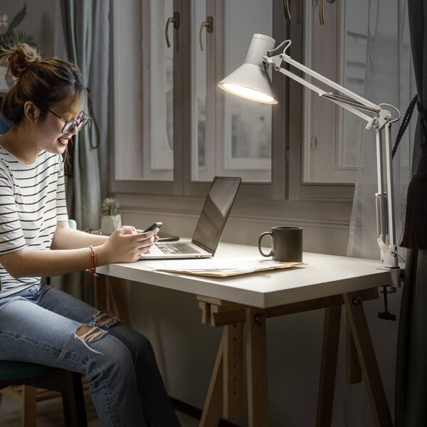 OSRAM Lampa biurkowa LED Office Line Desk Retro Clip, możliwość ściemniania, biały / opal, biuro, metal