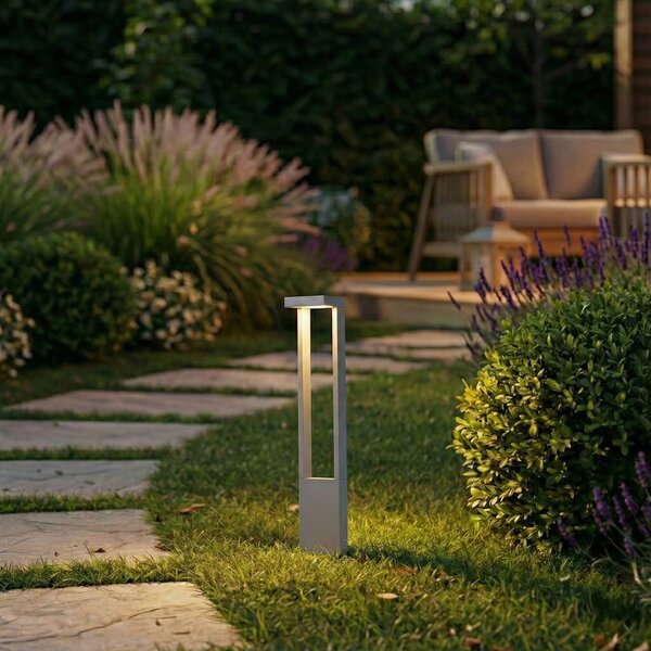 Słupek oświetleniowy LED Lonete Lindby, aluminiowy / szary / cynkowy, aluminium, nowoczesny