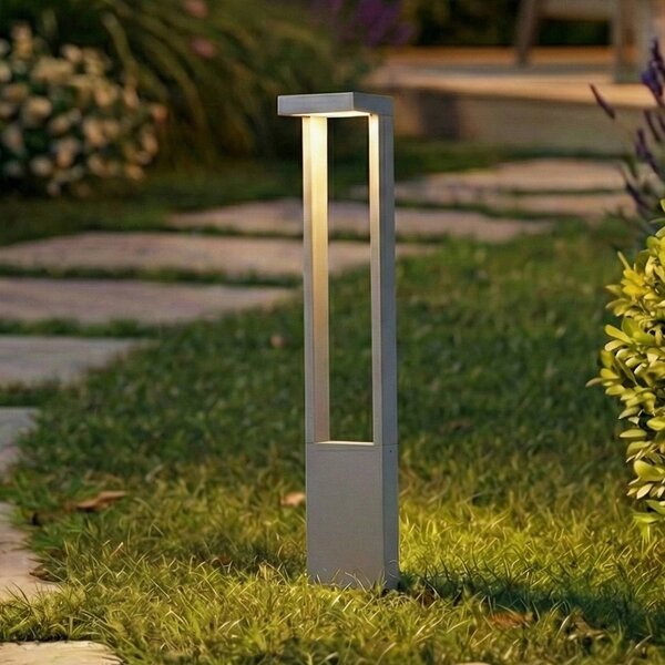 Słupek oświetleniowy LED Lonete Lindby, aluminiowy / szary / cynkowy, aluminium, nowoczesny