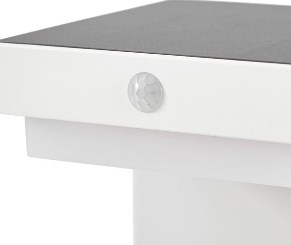 Lindby LED-słupek oświetleniowy solarny Eleazar, biały, aluminium, czujnik Eleazar Lindby, możliwość ściemniania, biały / opal, aluminium