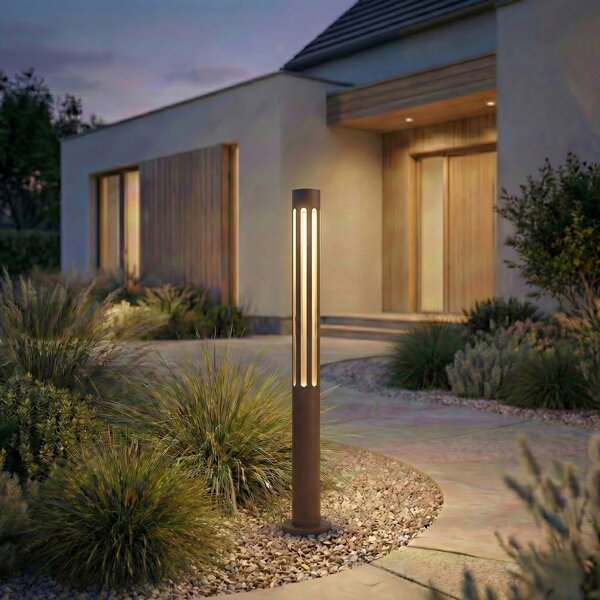 Zewnętrzna Lampa Lindby, Fjorya, brąz rdzawy, taras, aluminium, nowoczesny