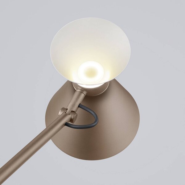 Helestra Lampa stojąca LED LUK, możliwość ściemniania, brązowy / rdzawy, biuro, aluminium
