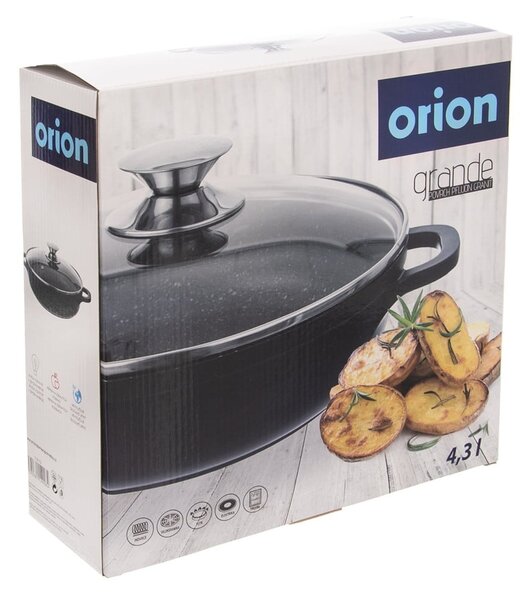Niski garnek z powierzchnią nieprzywierającą Pfluon Granit i szklaną pokrywką Orion Grande, ⌀ 28 cm