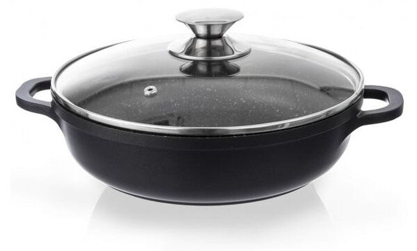 Niski garnek z powierzchnią nieprzywierającą Pfluon Granit i szklaną pokrywką Orion Grande, ⌀ 28 cm