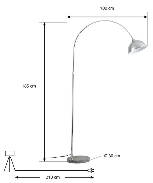 Lampa łukowa - lampa stojąca Tonka Lindby, chromowy / srebrny, salon / jadalnia, metal, nowoczesny