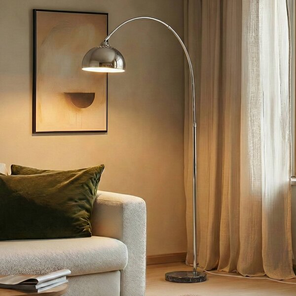 Lampa łukowa - lampa stojąca Tonka Lindby, chromowy / srebrny, salon / jadalnia, metal, nowoczesny