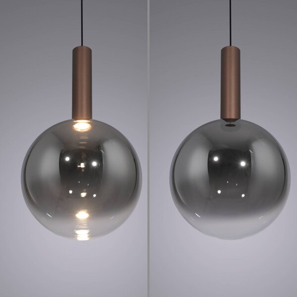 Paul Neuhaus Lampa wisząca Bowl, możliwość ściemniania, brązowy / rdzawy, salon / jadalnia, szkło, nowoczesny