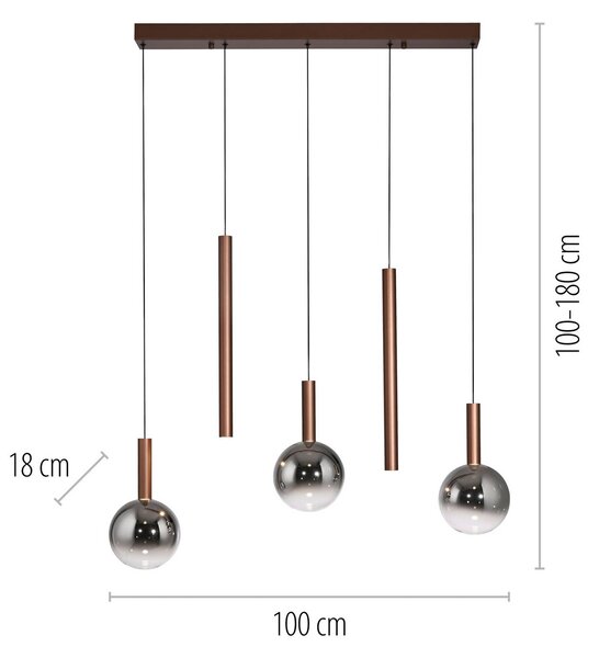 Paul Neuhaus Lampa wisząca Bowl, możliwość ściemniania, brązowy / rdzawy, salon / jadalnia, szkło, nowoczesny