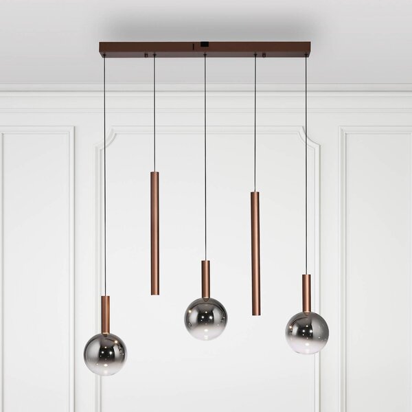Paul Neuhaus Lampa wisząca Bowl, możliwość ściemniania, brązowy / rdzawy, salon / jadalnia, szkło, nowoczesny