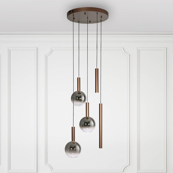 Paul Neuhaus Lampa wisząca Bowl, możliwość ściemniania, brązowy / rdzawy, salon / jadalnia, szkło, nowoczesny