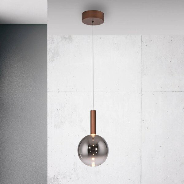 Paul Neuhaus Lampa wisząca Bowl, możliwość ściemniania, brązowy / rdzawy, salon / jadalnia, szkło, nowoczesny