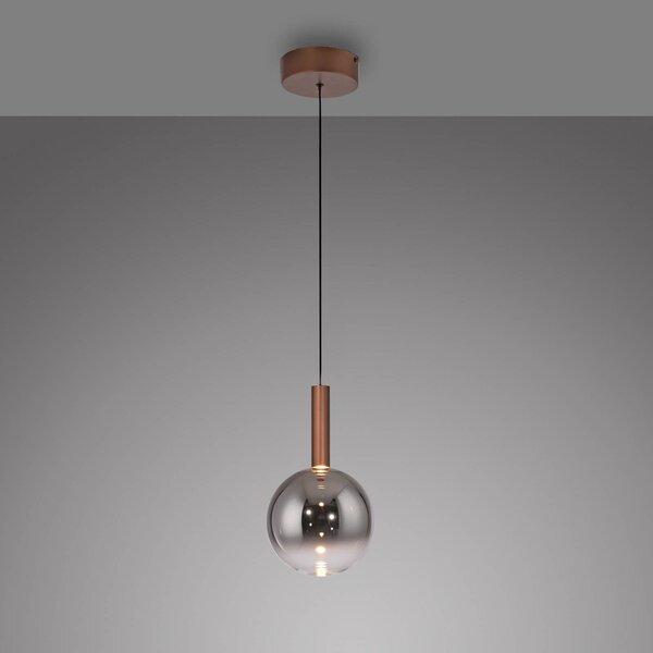 Paul Neuhaus Lampa wisząca Bowl, możliwość ściemniania, brązowy / rdzawy, salon / jadalnia, szkło, nowoczesny