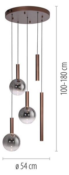 Paul Neuhaus Lampa wisząca Bowl, możliwość ściemniania, brązowy / rdzawy, salon / jadalnia, szkło, nowoczesny