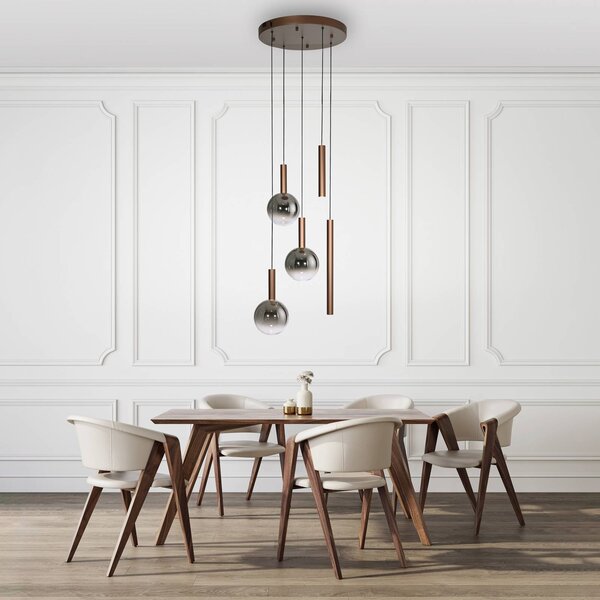 Paul Neuhaus Lampa wisząca Bowl, możliwość ściemniania, brązowy / rdzawy, salon / jadalnia, szkło, nowoczesny