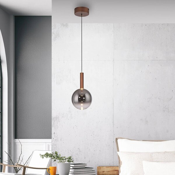 Paul Neuhaus Lampa wisząca Bowl, możliwość ściemniania, brązowy / rdzawy, salon / jadalnia, szkło, nowoczesny