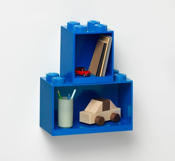 Zestaw 2 dziecięcych niebieskich półek ściennych LEGO® Brick