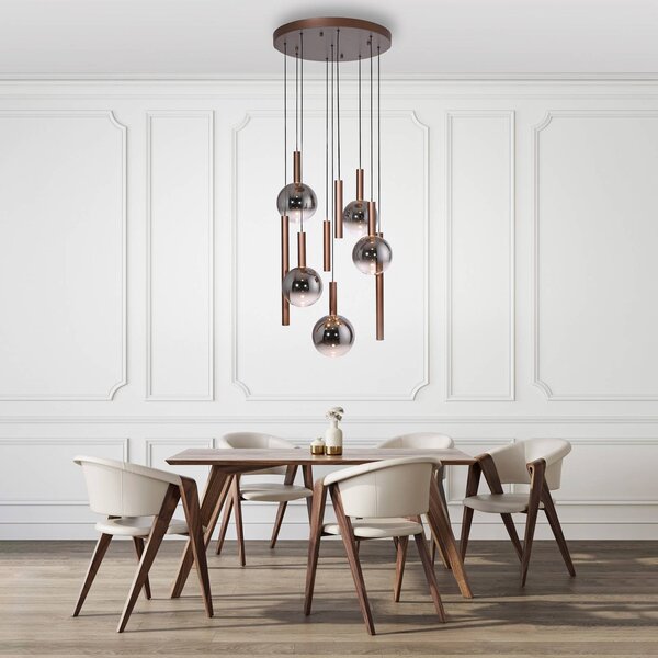 Paul Neuhaus Lampa wisząca Bowl, możliwość ściemniania, brązowy / rdzawy, salon / jadalnia, szkło, nowoczesny