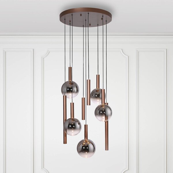 Paul Neuhaus Lampa wisząca Bowl, możliwość ściemniania, brązowy / rdzawy, salon / jadalnia, szkło, nowoczesny