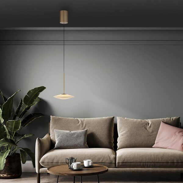 Paul Neuhaus Lampa wisząca Elipsa, możliwość ściemniania, brązowy / mosiężny, salon / jadalnia, szkło