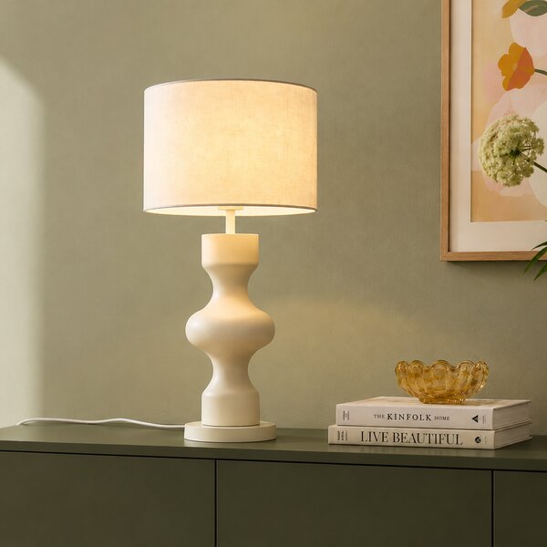 Lampa stołowa retro beżowa z abażurem z tkaniny - Captain