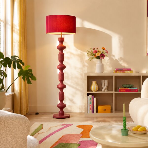 Lampa podłogowa retro śliwkowa z abażurem z tkaniny 160 cm - Captain