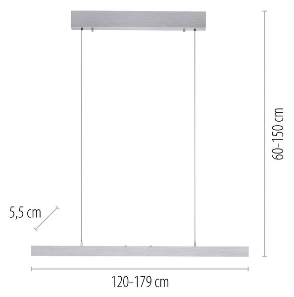 Paul Neuhaus Lampa wisząca Adriana Comfort Lift, możliwość ściemniania, aluminiowy / szary / cynkowy, salon / jadalnia, aluminium, nowoczesny