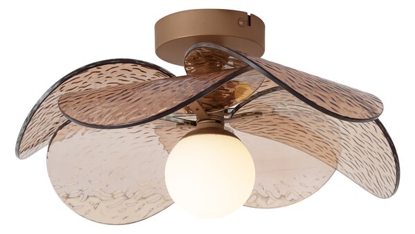 Designerska lampa sufitowa ciemnobrązowa z bursztynowym żebrowanym szkłem - Kemner