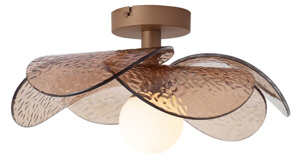Designerska lampa sufitowa ciemnobrązowa z bursztynowym żebrowanym szkłem - Kemner