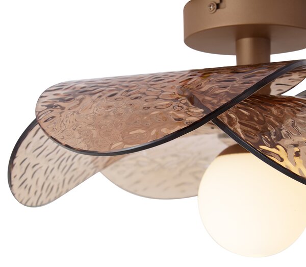 Designerska lampa sufitowa ciemnobrązowa z bursztynowym żebrowanym szkłem - Kemner