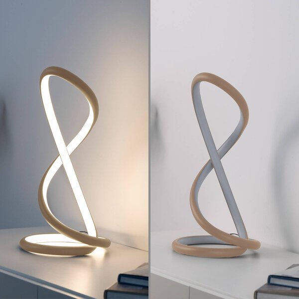 Paul Neuhaus Lampa stołowa LED Twist, możliwość ściemniania, kremowy / amber, sypialnia, aluminium, nowoczesny