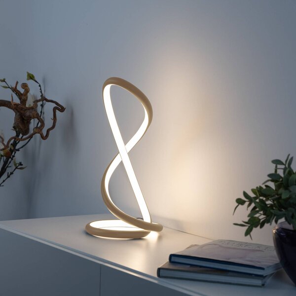 Paul Neuhaus Lampa stołowa LED Twist, możliwość ściemniania, kremowy / amber, sypialnia, aluminium, nowoczesny