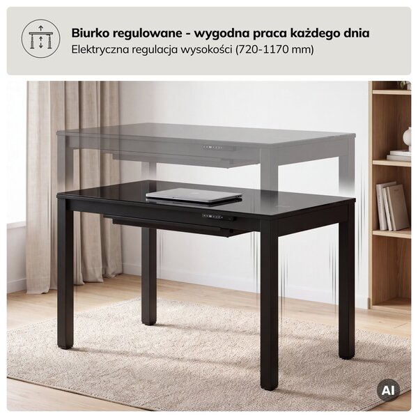 Biurko elektryczne regulowane Evan 120x63 cm, kolor czarny