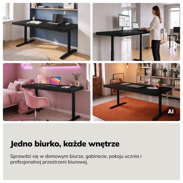 Biurko elektryczne z regulacją wysokości Ellis 160x70 cm, kolor czarny
